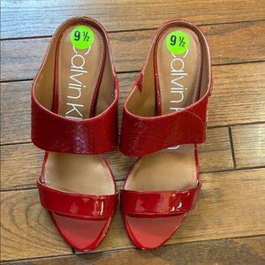 Calvin Klein Red Snake-Embossed Mules